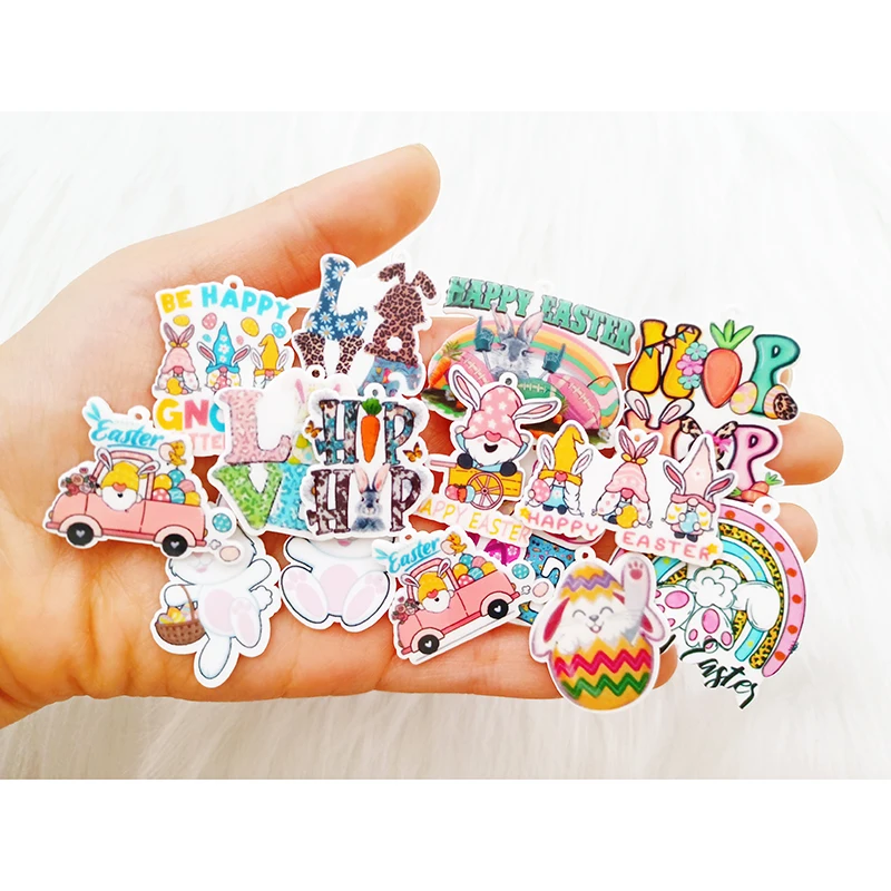 Mixed 20/50PCS Acrylic Happy Easter Rabbit Egg Car Love Charms Flat Back Planar Pendants for DIY Earrings Hairpin Jewelry Making