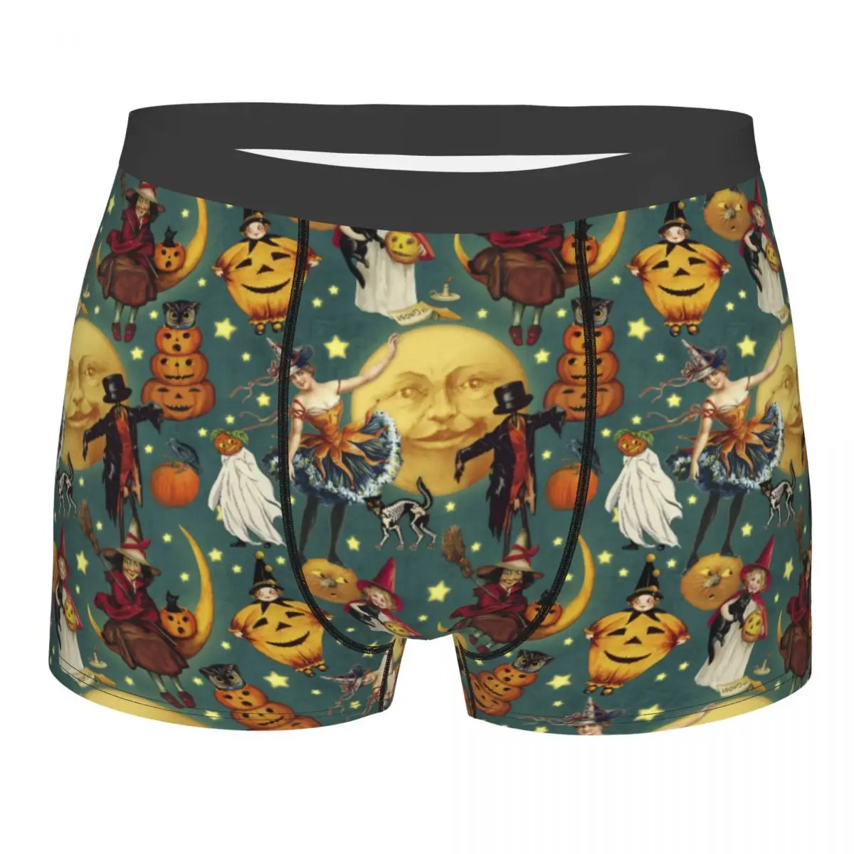 

Мужская мода на заказ, винтажные Хэллоуин, призраки, ведьмы, скелет, кошки, коллаж, нижнее белье, трусы-боксеры, мягкие шорты, трусы