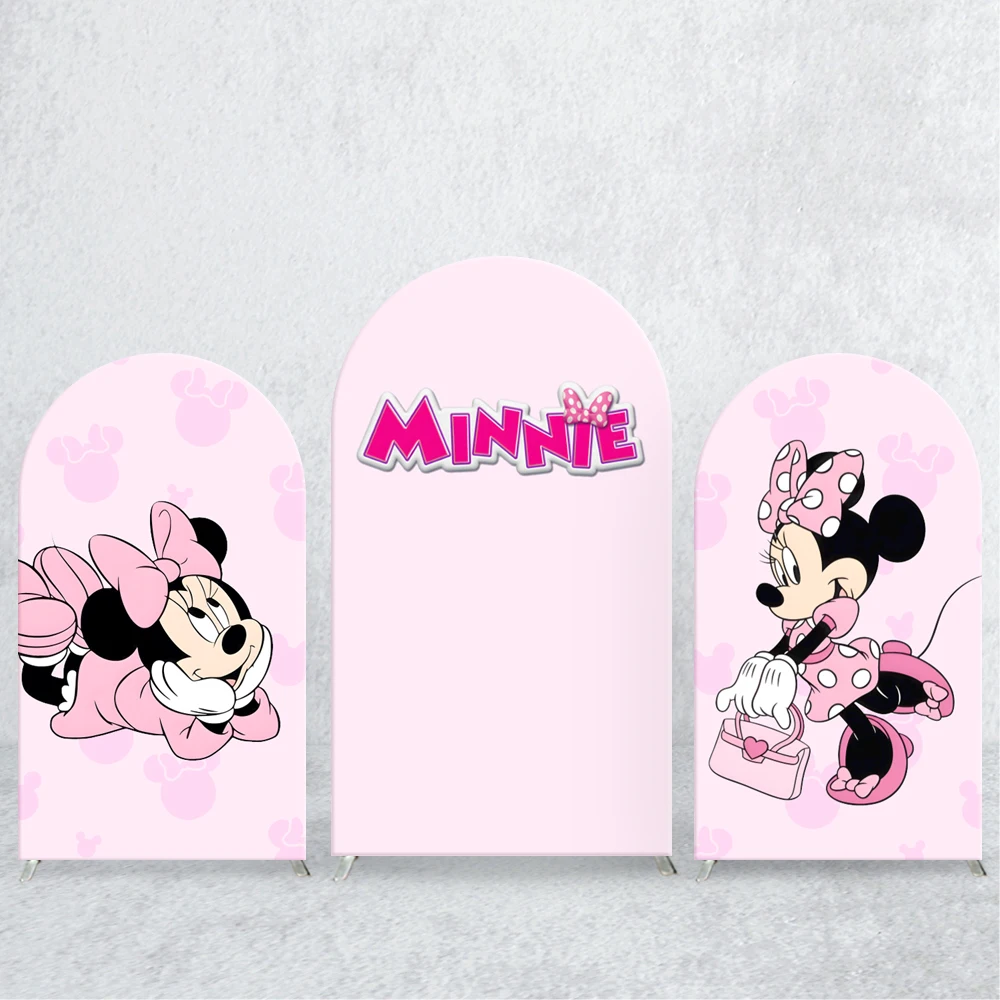

TB Pink Minnie Mouse Arch Backdrop Cover Spandex Fabric Disney Theme for Girl Birthday Party Baby Shower Background Decoration