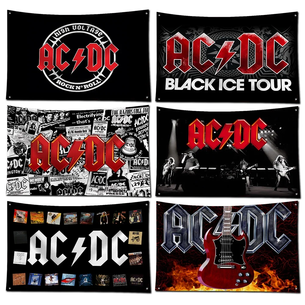 Rock Band ACDC Flag Polyester Digital Printing Banner for Garage Wall Art Out Door Decoration With Brass Grommets