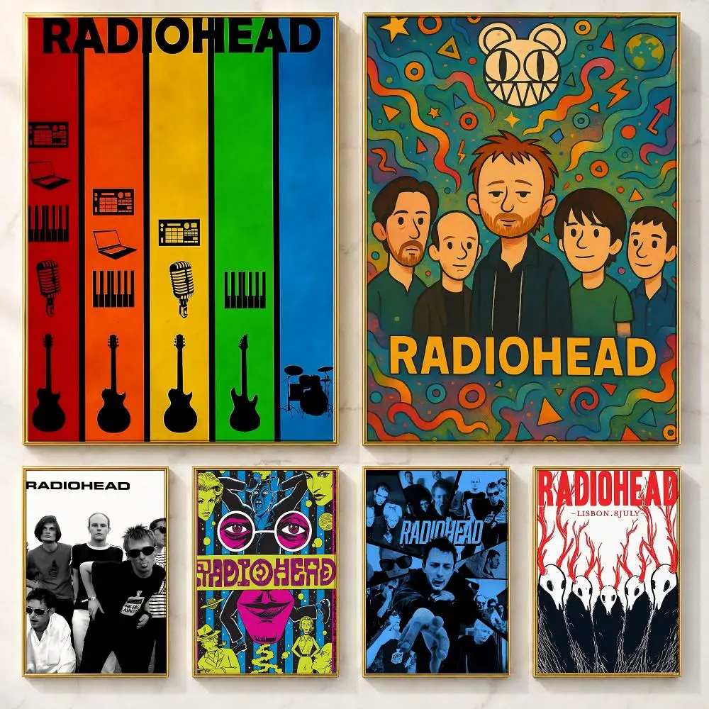 Wireless Band R-RadioheadS Poster Self-adhesive Art Poster Decoracion Painting Wall Art White Kraft Paper Home Decor