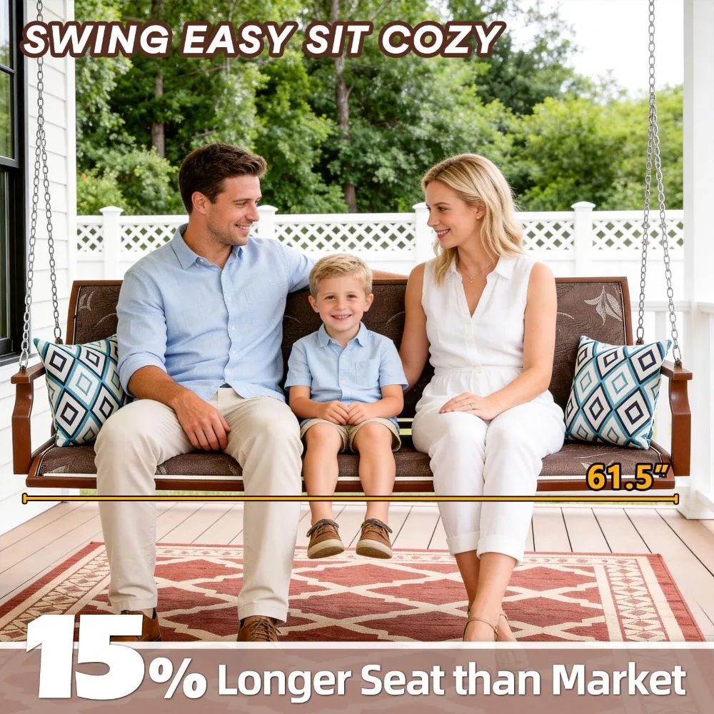 Heavy Duty Porch Swing Outdoor, 900LBS Capacity Textilene Hanging Bench Swing Chair with Extended Chains, 3-Seat Patio