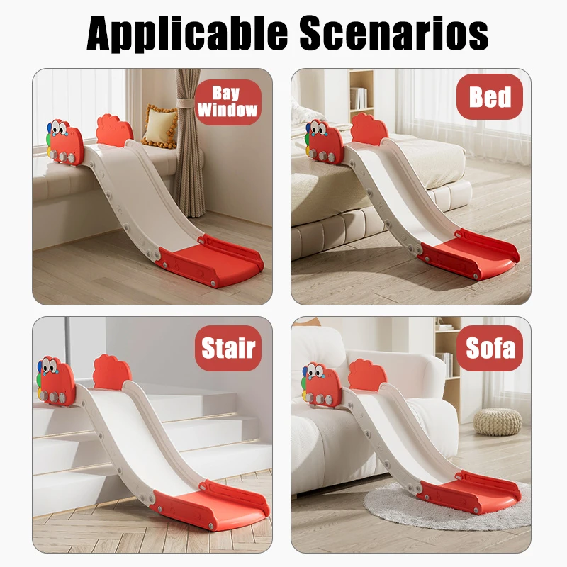 Zjeżdżalnia dla dzieci do wnętrz, plastikowa zabawka dla maluchów, plac zabaw do domu i przedszkola, dom z zjeżdżalnią, łóżko, sofa, schody, zabawka.