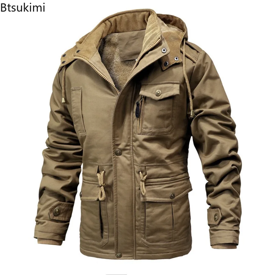 High Quality Warm Parkas Jackets Men's Cotton Casual Fleece Hooded Coats Autumn Winter Outdoor Casual Multi-pocket Cargo Jackets