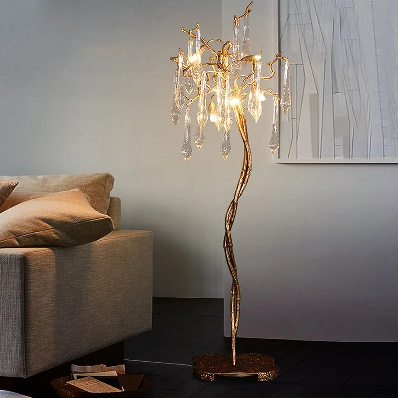 Light luxury all-copper floor lamp, living room crystal lamp, luxury villa bedroom decoration bedside designer lamp