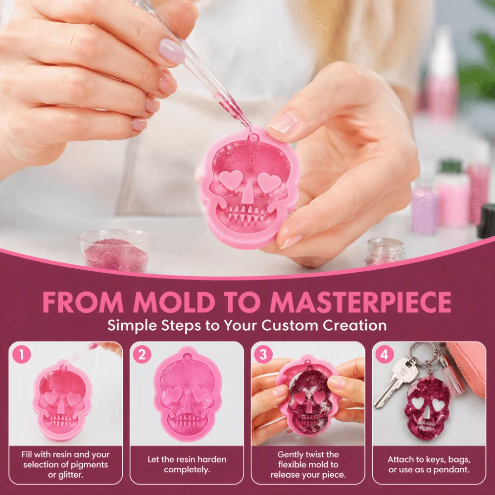 Silicone Silicone Skull Mold Non-Stick Heart Shape Polymer Clay Mold Ghost Head Design Keychain Silicone Mold Jewellery Making