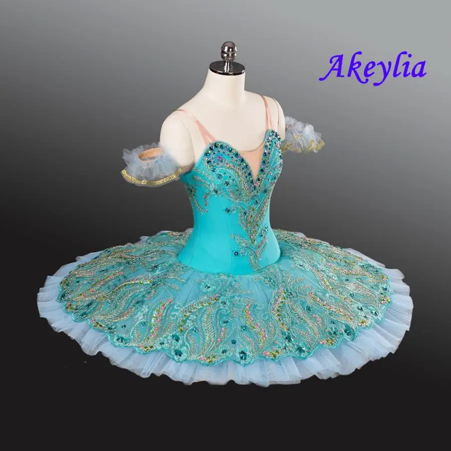 Turquoise Classical Ballet Tutu professional Aqua Blue Queen shiny sleeping beauty Variation Costume for girls 11 layers tulle