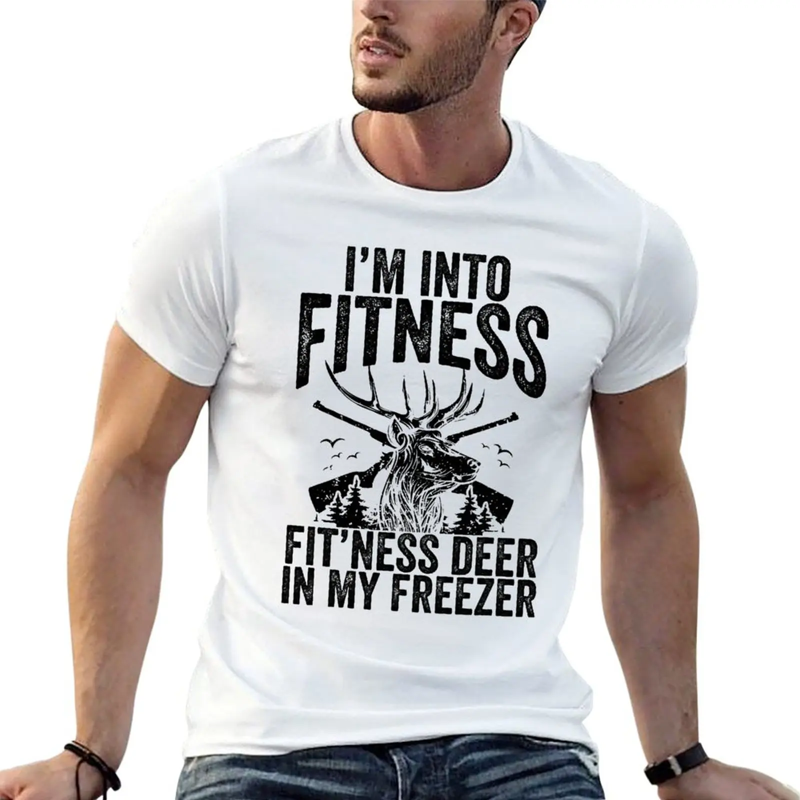 

I'm Into Fitness Fit'Ness Deer In My Freezer Deer Hunting T-Shirt t shirts cotton 100% t shirt man cotton T-Shirt