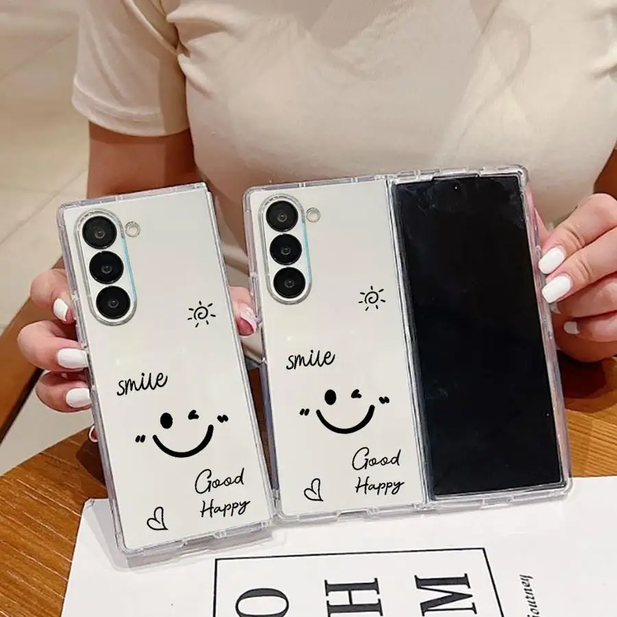 Case for Samsung Galaxy Z Fold 8 Ultra ZFold3 ZFold4 ZFold6 ZFold5 ZFold7 Z Fold 7 6 5 4 3 Phone Cover Cartoon Happy Face