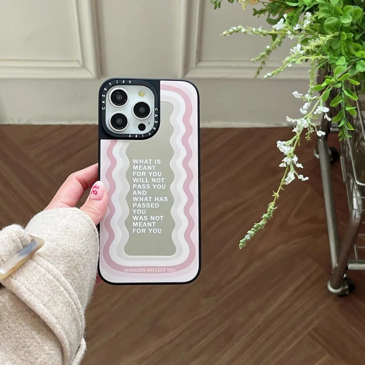 INS Inspirational Slogan Wave Pattern Phone Case for 16promax IPhone1415plus 13 12 11 Anti Drop Mirror Phone Protective Cover