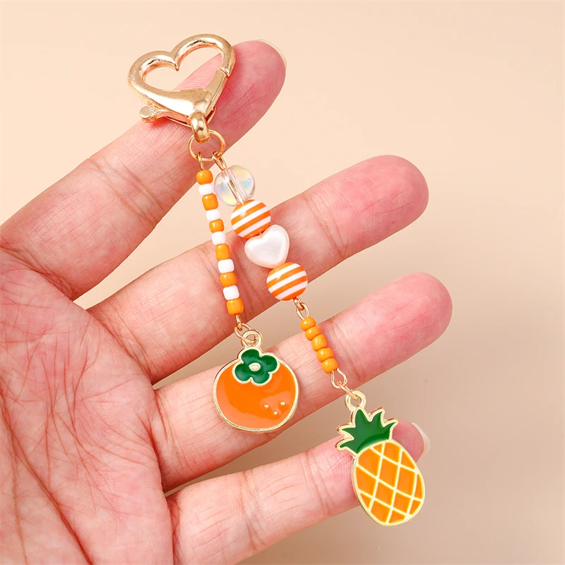 Modischer Frucht-Orangen-Ananas-Schlüsselanhänger, handgefertigter Blumenanhänger, Schlüsselringe für Frauen und Männer, Autoschlüssel, Handtaschen-Schlüsselanhänger, DIY-Geschenke – Detail 2