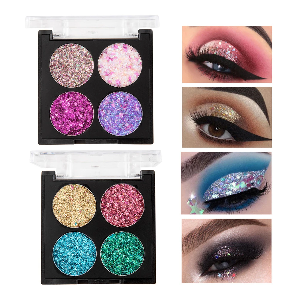 

4 Colors/Set Matte Diamond Sequin Eyeshadow Shiny Shimmer Powder Eye Waterproof Glitter Shadow Eye Palette Highlight Cosmetic