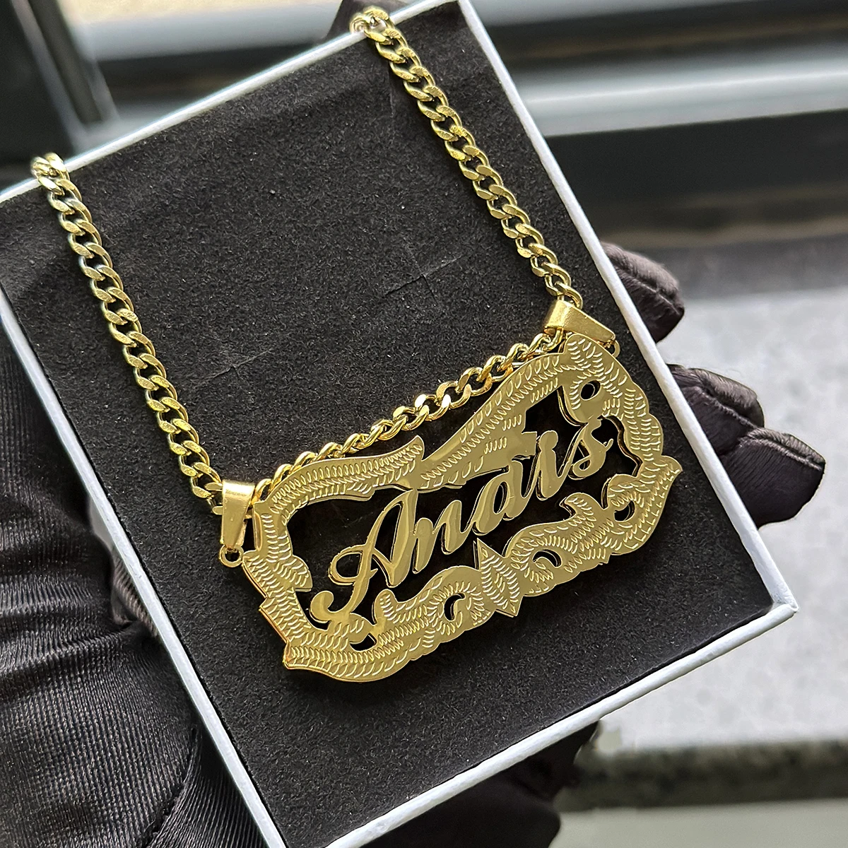 New Anti fading 3D Name Necklace Cuban Chain Custom 18K Gold Double Nameplate Necklace Stainless Steel 3D Jewelry Women Gift