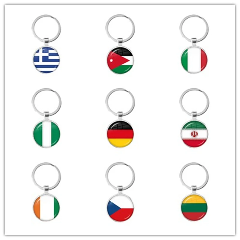 Llavero con cabujón de cristal con bandera nacional, Grecia, Jordania, Italia, Nigeria, Alemania, Irán, República Checa, Pueblo, Lituania