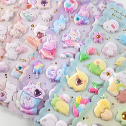 1 pc Cute Little Animals Crystal Decorative 3D Puffy Stickers Cute Stationery Diy Scrapbooking Sticker Adhesive Decor Art Supply