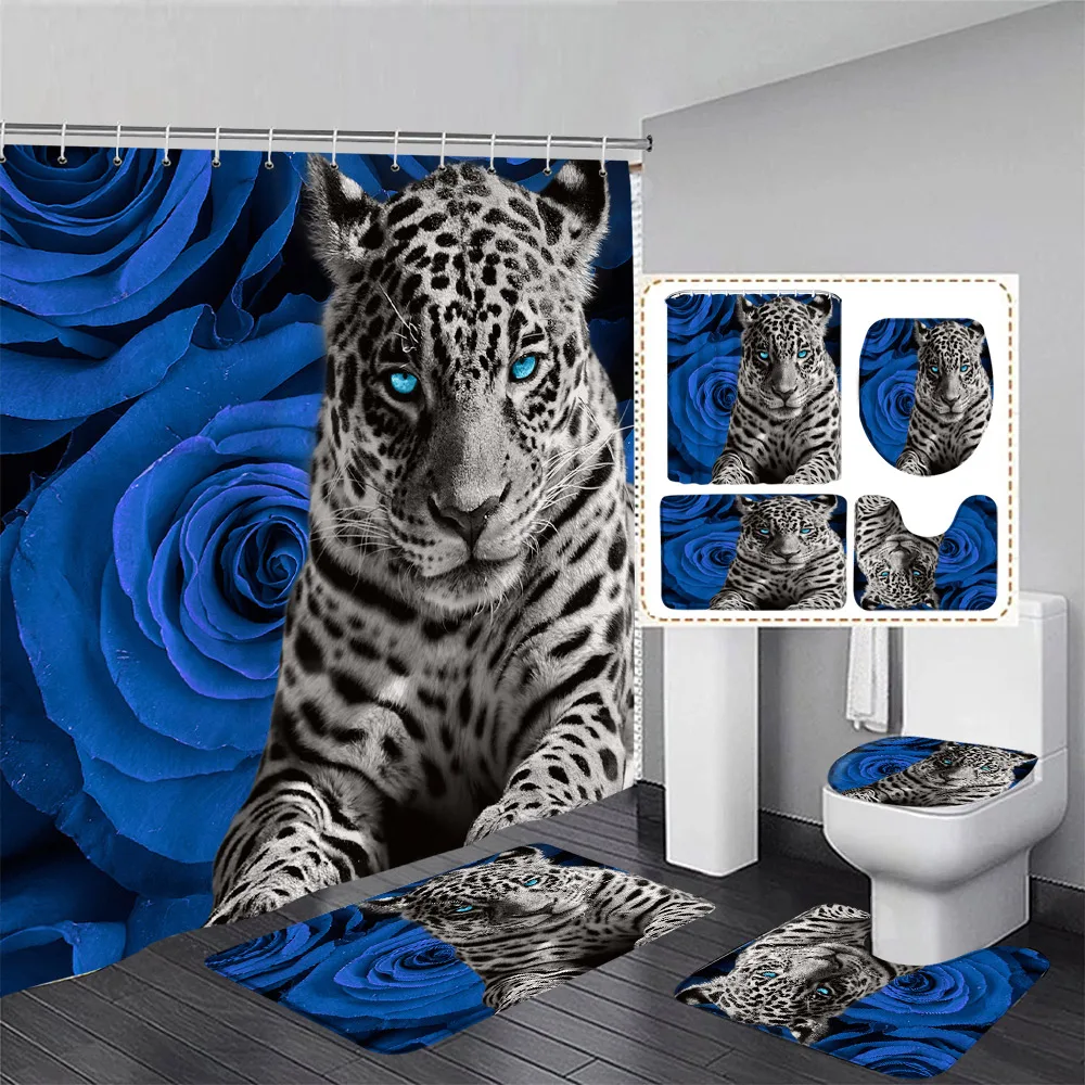 Black Lion Shower Curtain Set Wild Animal Motivational Quote Bathroom Curtains Non-Slip Bath Mat Rug Toilet Lid Cover Home Decor