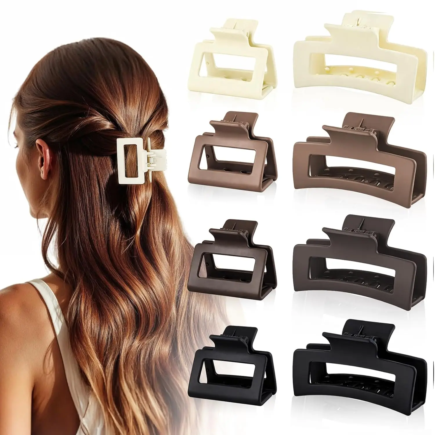 

8 Pack Square Hair Clips, Medium and Small Claw Clips for Women and Girls, Non-Slip Barrettes for Thin Short Long Hair