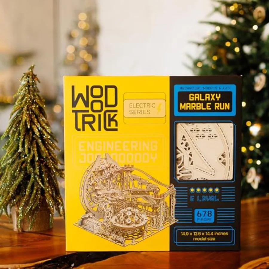 Correr de mármol de madera motorizado eléctrico - Rompecabezas de madera 3D para adultos y niños para construir - 15x14 pulgadas - Montaña enrollable Modelo de madera K