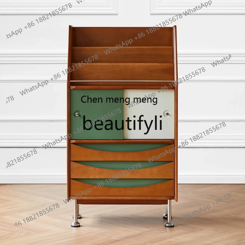 

Multifunctional magazine cabinet, retro solid wood locker, living room, home, small apartment storage cabinet H