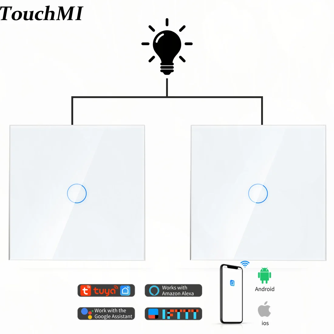 

Умные сенсорные переключатели TouchMI с Wi-Fi, 1/2/3 клавиши, 1/2 канала, настенные выключатели с кристальной панелью, умная жизнь, Alexa, голосовое упра...