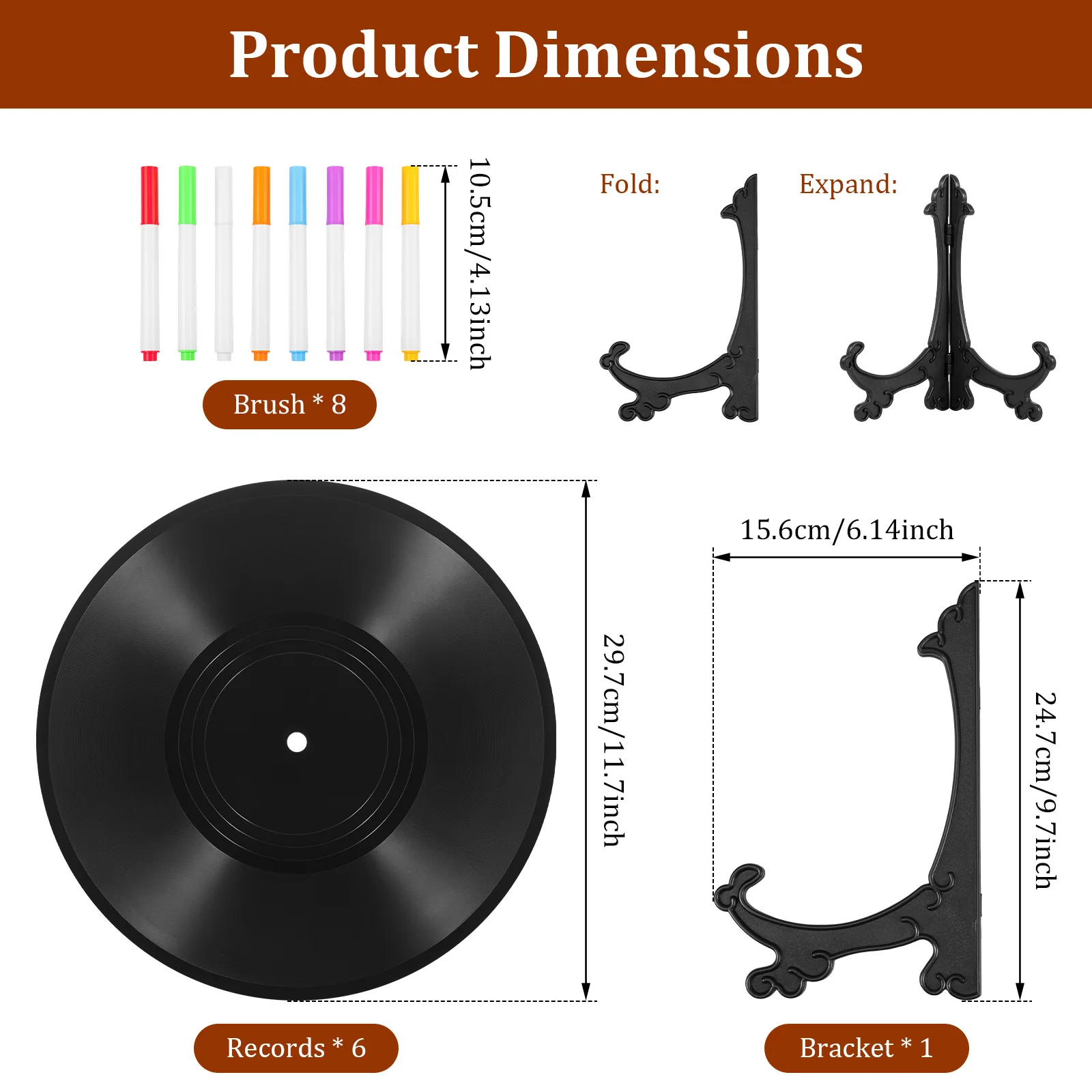 6Pcs Retro Vinyl Record Decorations DIY Blank Vinyl Record Guest Book with Stand & 8 Marker for Wedding Reception Birthday Party