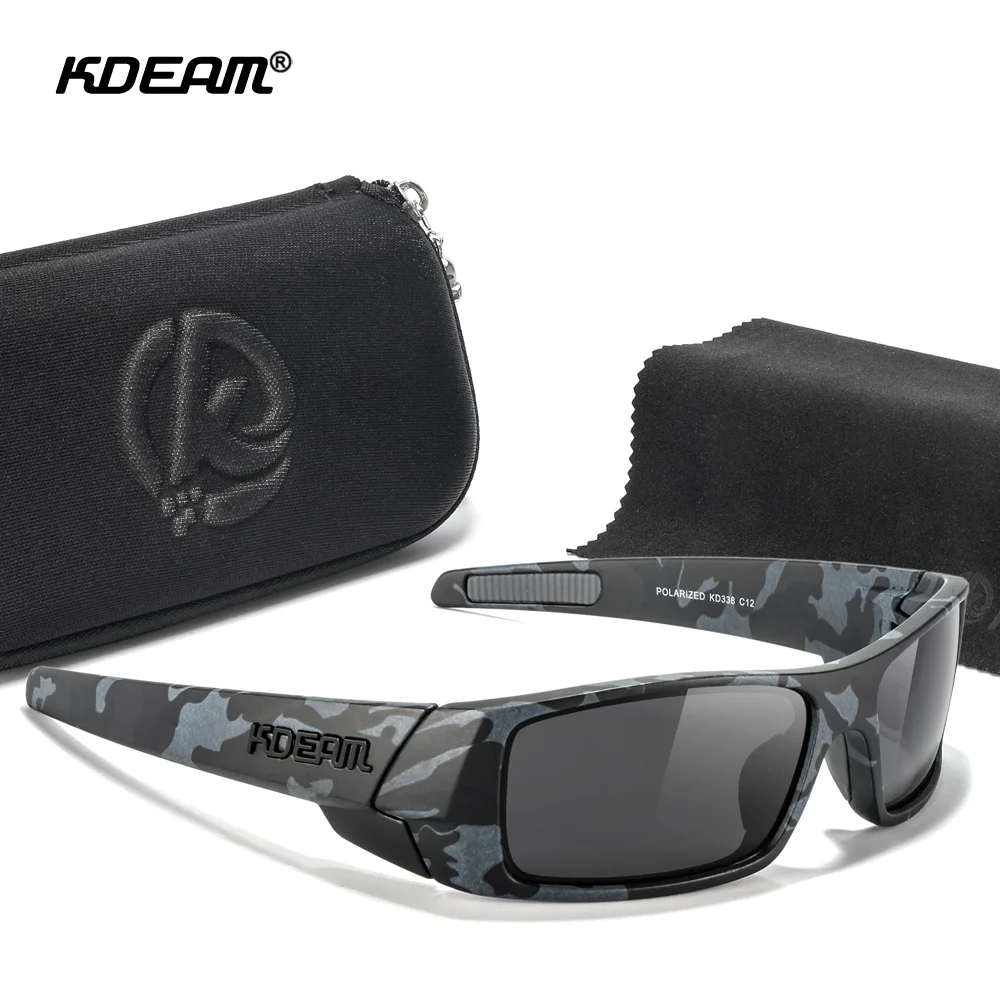 KDEAM Men's Fishing Sunglasses Feature All-Black Design Durable Material Photochromic And Night Driving Sunglasses Skull Case