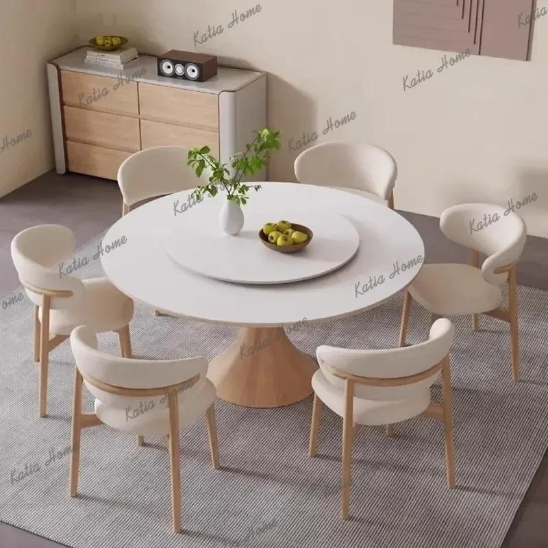 YJ Round Wooden Dining Tables Kitchen Luxury Modern Space Saving Dining Tables Design Marble Mesas De Jantar Balcony Furniture