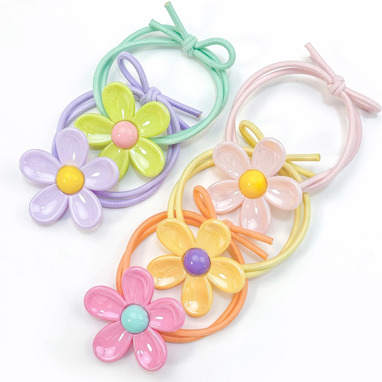 2/5PCS Cute Girls Flower Long Elastic Hair Band For Kids Exquisite Braid Ponytail Holder Rubber Teis Fashion Hair Accessories