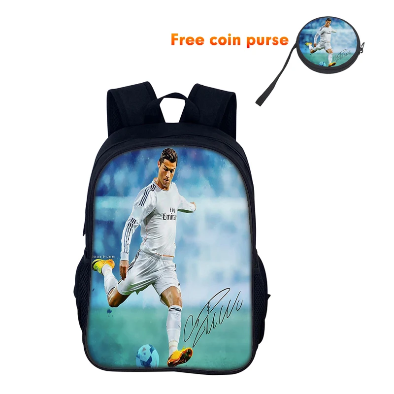 Tas Ransel Sekolah Ronaldo Tas Sekolah Olahraga Ransel CR Tas Punggung Siswa Bintang Sepak Bola Mochila untuk Hadiah Terbaik Anak Laki-laki Perempuan