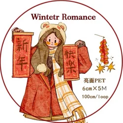 Winter Romance Happy Girl Die Cut  PET Washi Tapes Craft Supplies DIY Scrapbooking Card Making Decorative Plan Sticker
