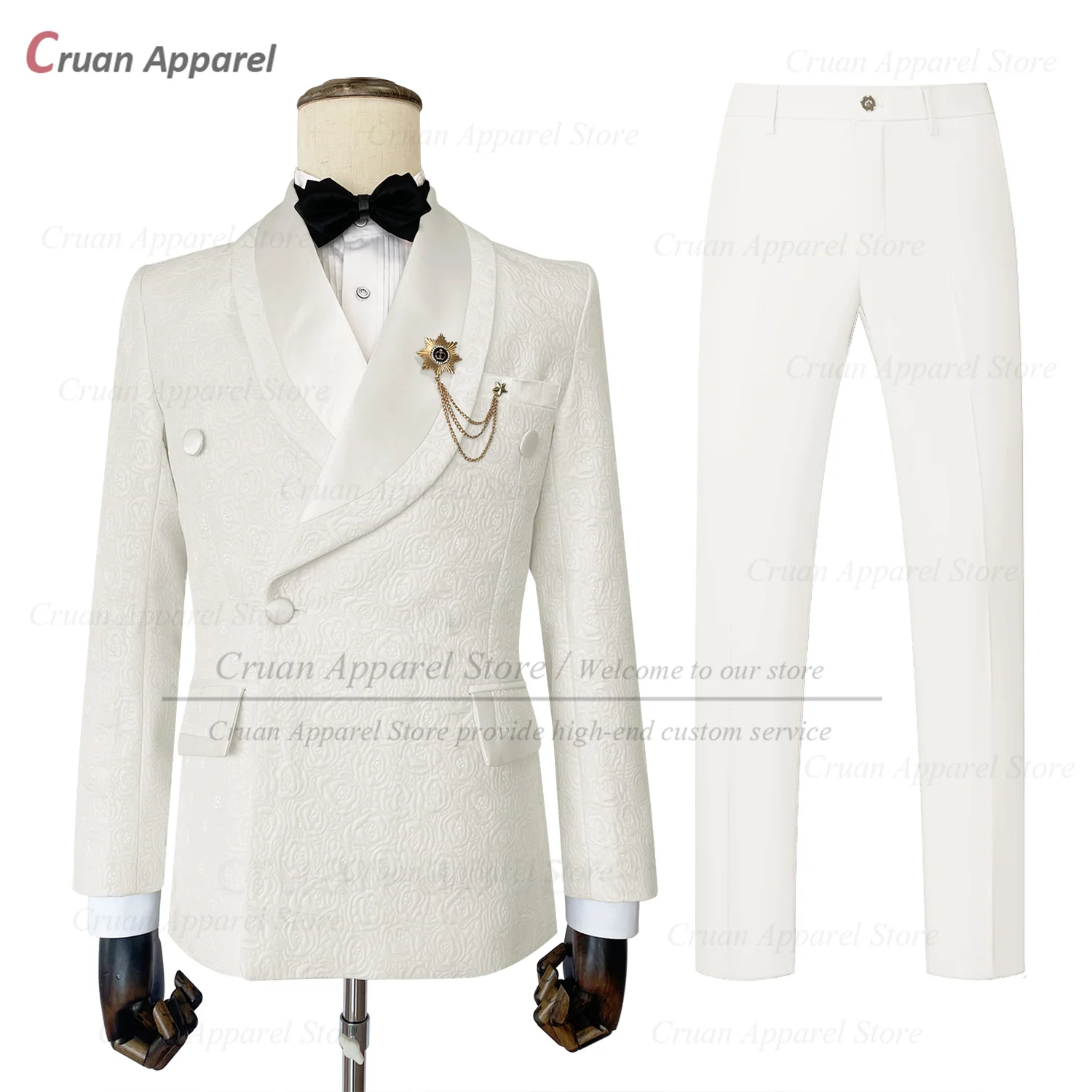 Fashion Jacquard Men Suit Set Formal Banquet Custom Blazer Pants 2 Pieces Wedding Party Groomsman Slim Fit Elegant Costumes