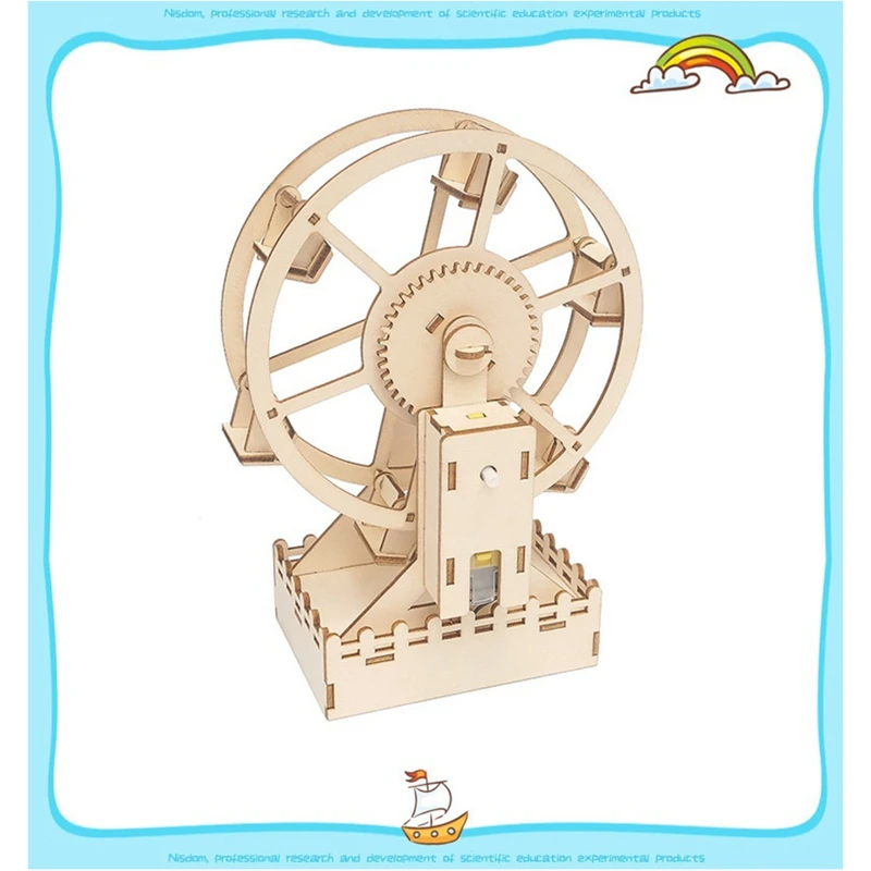 HOT-DIY Rotatable 3D Wooden Puzzle Ferris Wheel Making Model Electronic Science Experiment Production Kit For Children