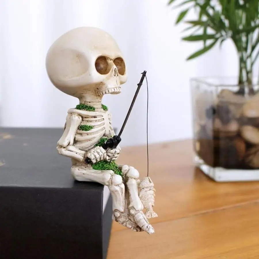 Halloween Fishing Skeleton Sitting Ghost Head Horror Decoration Indoor Outdoor Home Garden Party Ornament Festival Prop