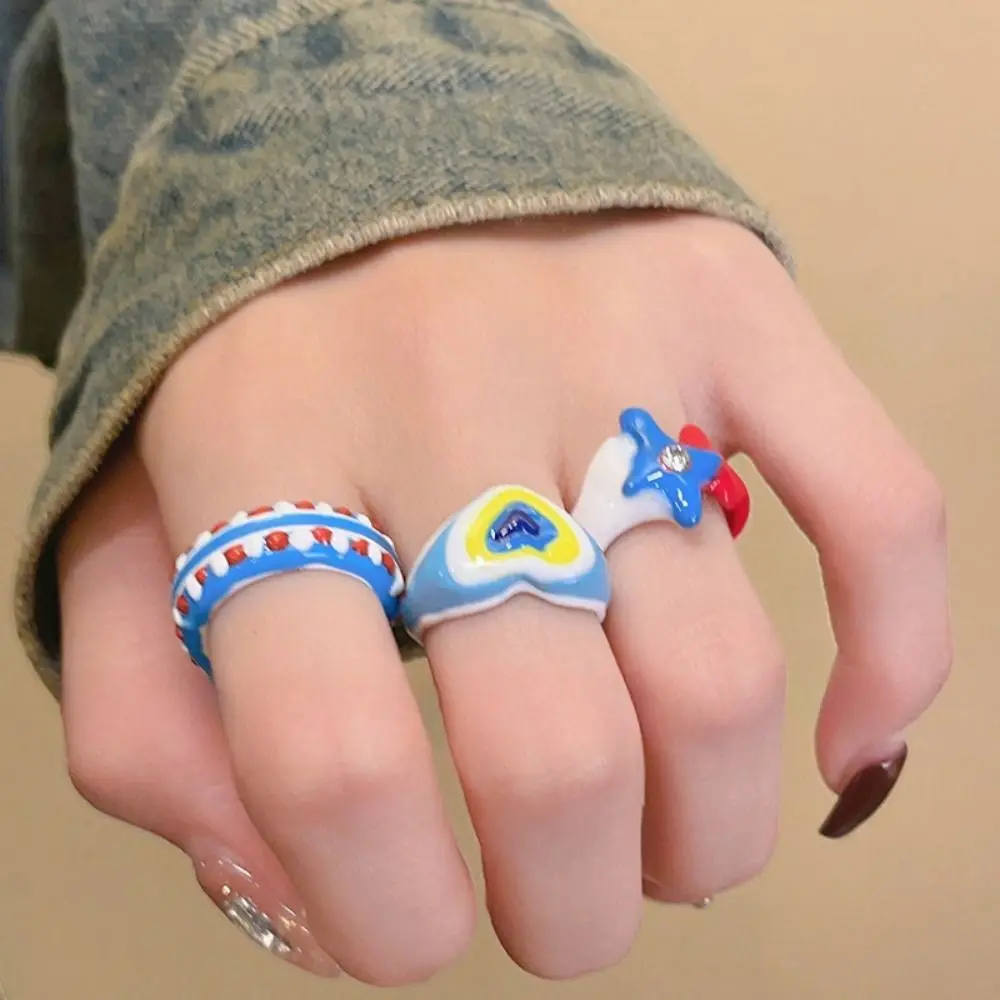 Creative Dopamine Glaze Ring Adjustable Unique Opening Finger Ring All-Ages Macaron Color Heart Ring Cute Ring For Girls