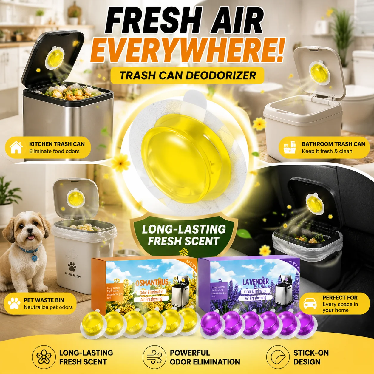 Trash Can Odor Eliminator Deodorizing Gel Caps Self Adhesive Design Long Lasting Fresh Scent Kitchen Waste Bin Air Freshener