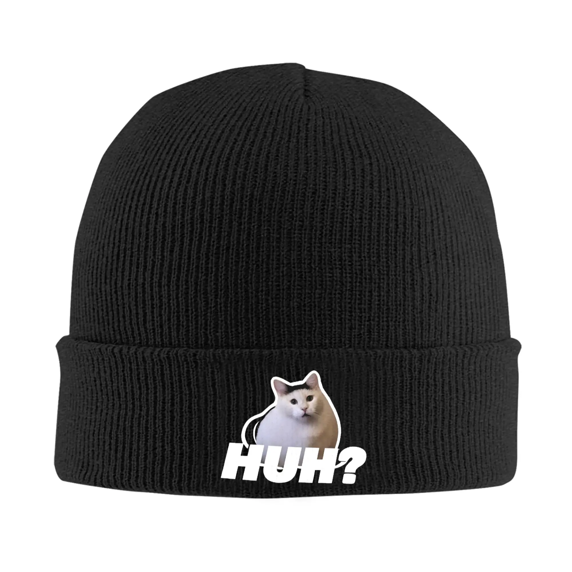 Confused Cat Emoji Cartoon HUH Winter Skullies Beanies Hat Warm Autumn Knitted Hats Bonnet Caps for Women Men