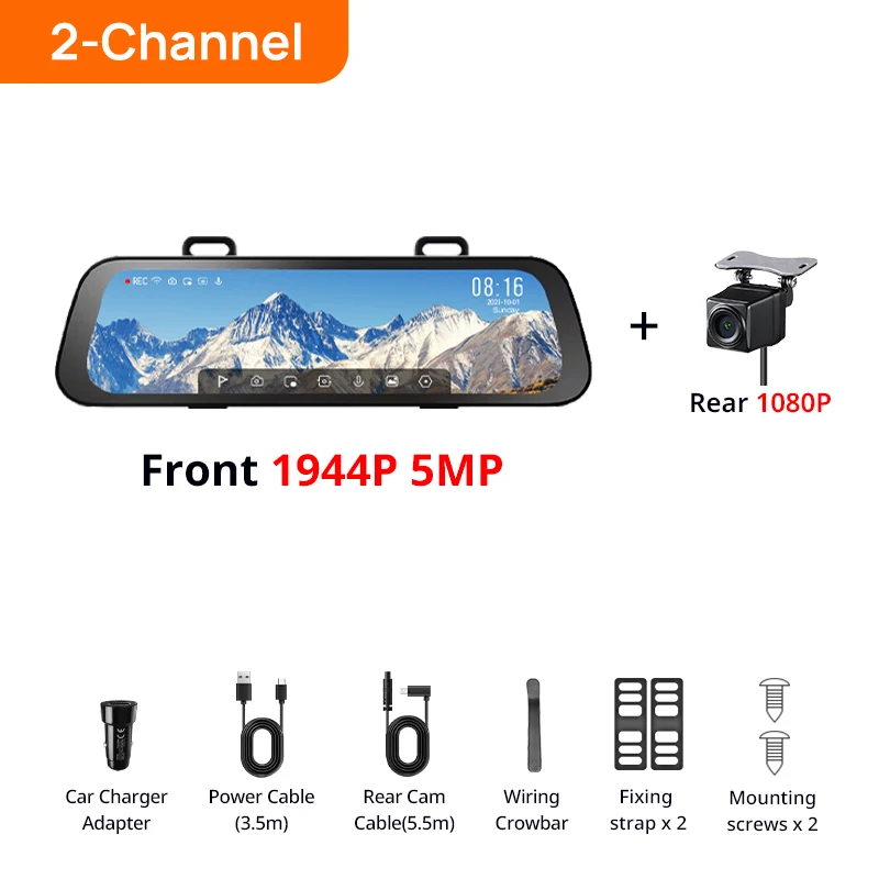 9.35 Inch Volledig Scherm 70mai Achteruitkijkspiegel Dash Cam S500 1944P Auto Cam 138FOV 70mai S500 Spiegel Auto recorder Streamen Media Auto DVR