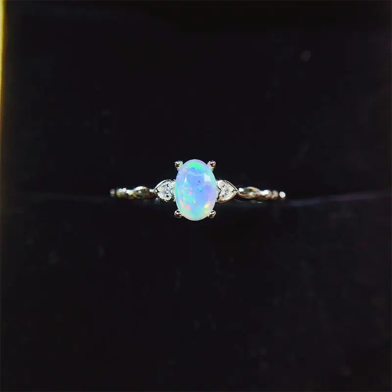 Natutal Opal 4x6mm Rings for Women 925 Silver Wedding Rings Jewelry for Women Simple Design Luxury Ring