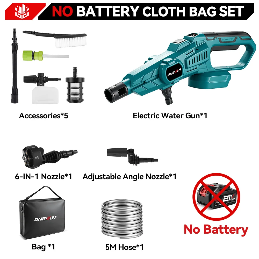 ONEVAN 200Bar Borstelloze Hogedrukreiniger Pistool 3500W 6in1 Draadloos Spuitpistool Auto Tuin Wasmachine Tool Voor Makita 18V Batterij Pin - afbeelding 1