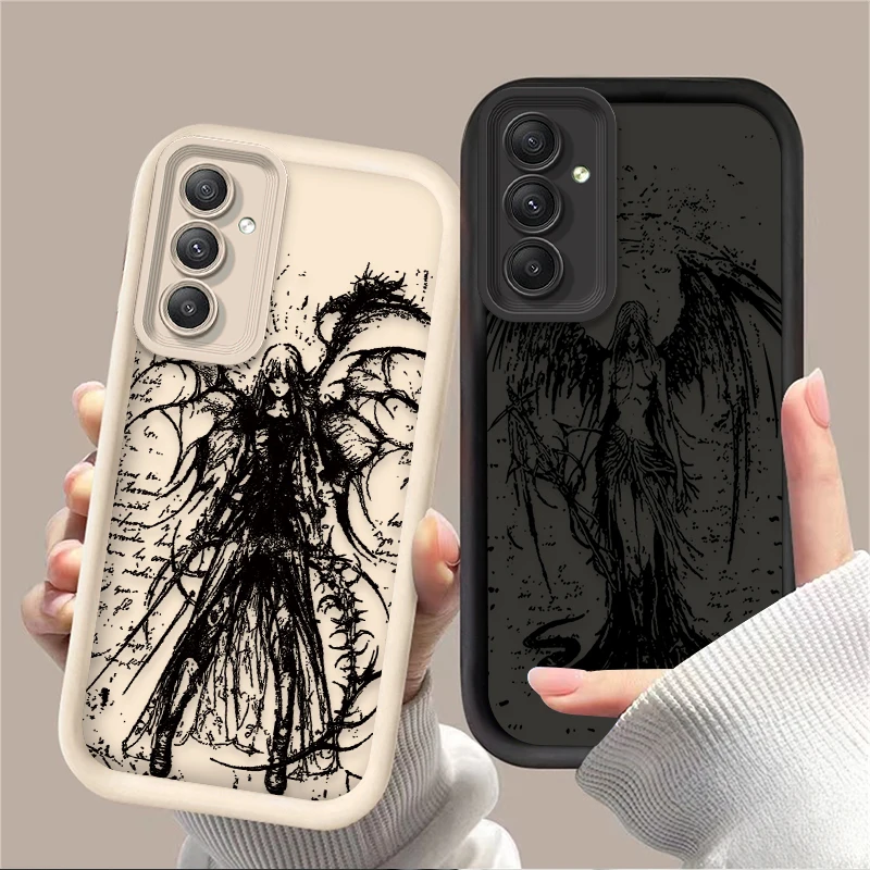 Retro Punk Black Angel Case for Samsung Galaxy S24 S23 S22 S21 Ultra Plus FE A54 A34 A14 A73 A53 A33 5G Soft Silicone Back Cover