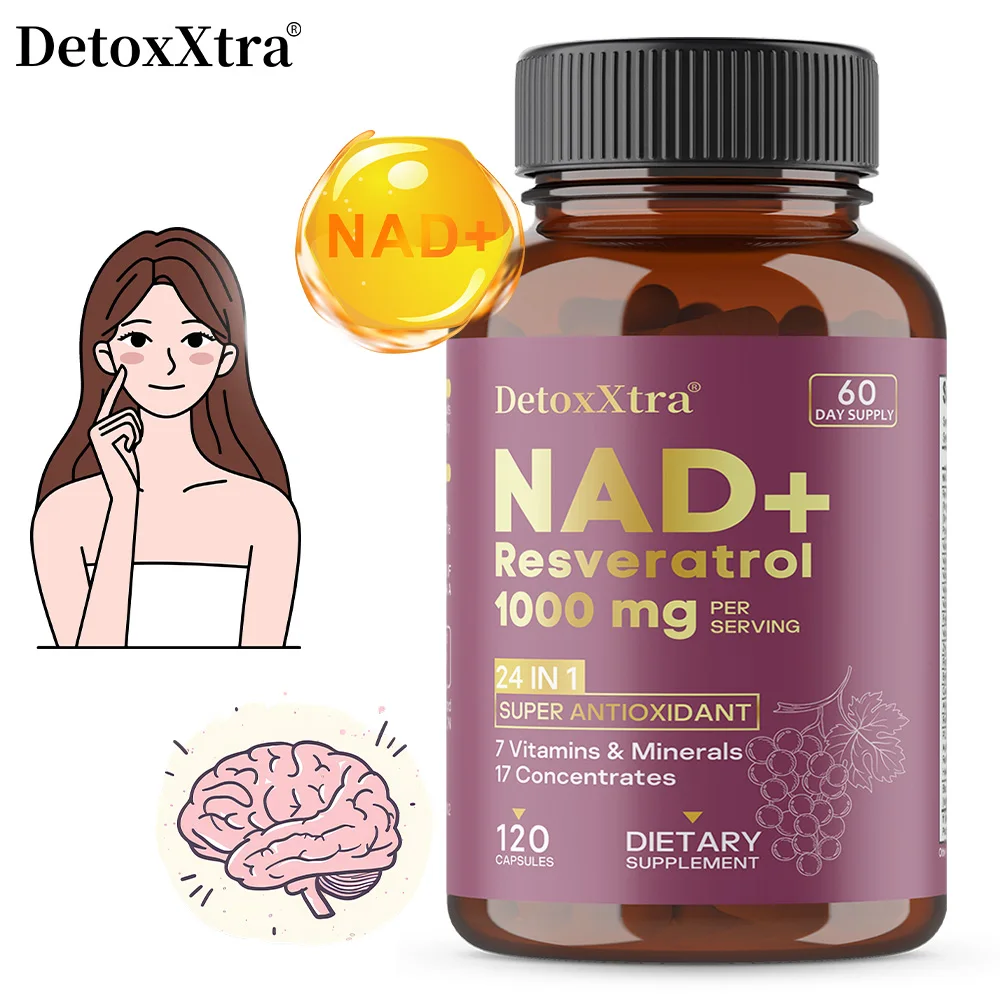 

NAD+ Resveratrol Supplement 1,000mg Per Serving, 2-in-1 Extra Strength Supplement, Promote Energy, Anti-Aging – Non-GMO