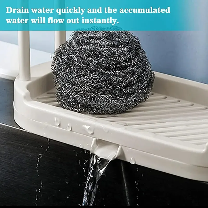 Detachable Dishcloth Holder for Sink, Sponge Rack & Rag Hanger, Kitchen/Bathroom Storage Shelf Organizer, Quick-Drain Design