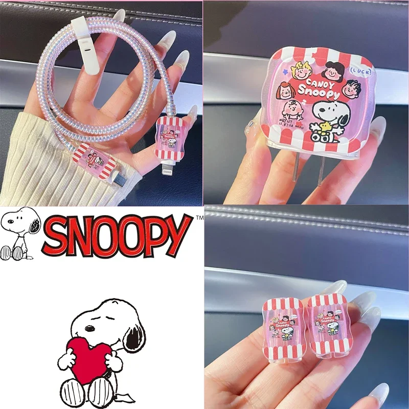 Snoopy Cartoon Silicone Charger Protective Sleeve 20w Power Apple Usb Cable Protective Case Anime Soft Charging Head Toys Gifts