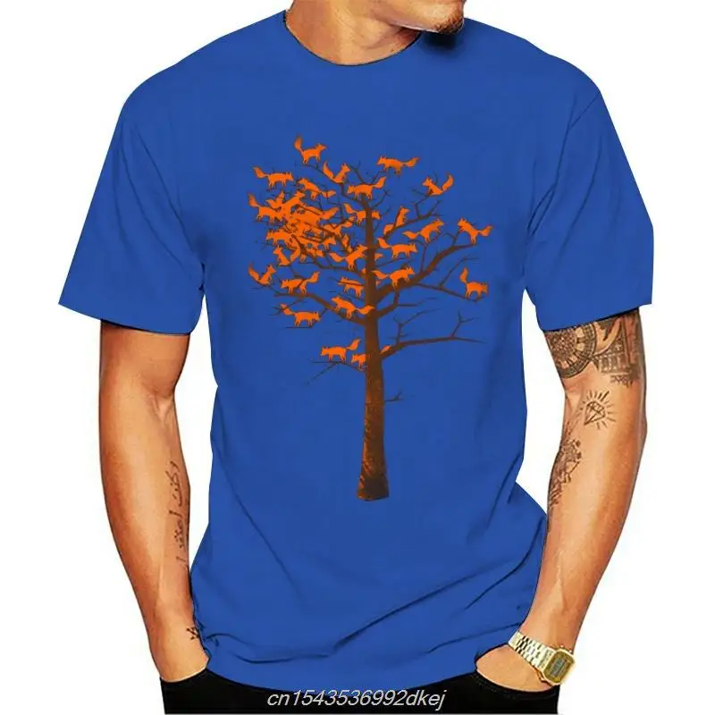 

Artistic Watercolor Drawing Tshirts Fashion Tees 2021 New Blazing Fox Tree Picture Men's Short Sleeve Autumn Coming Pure Cotton