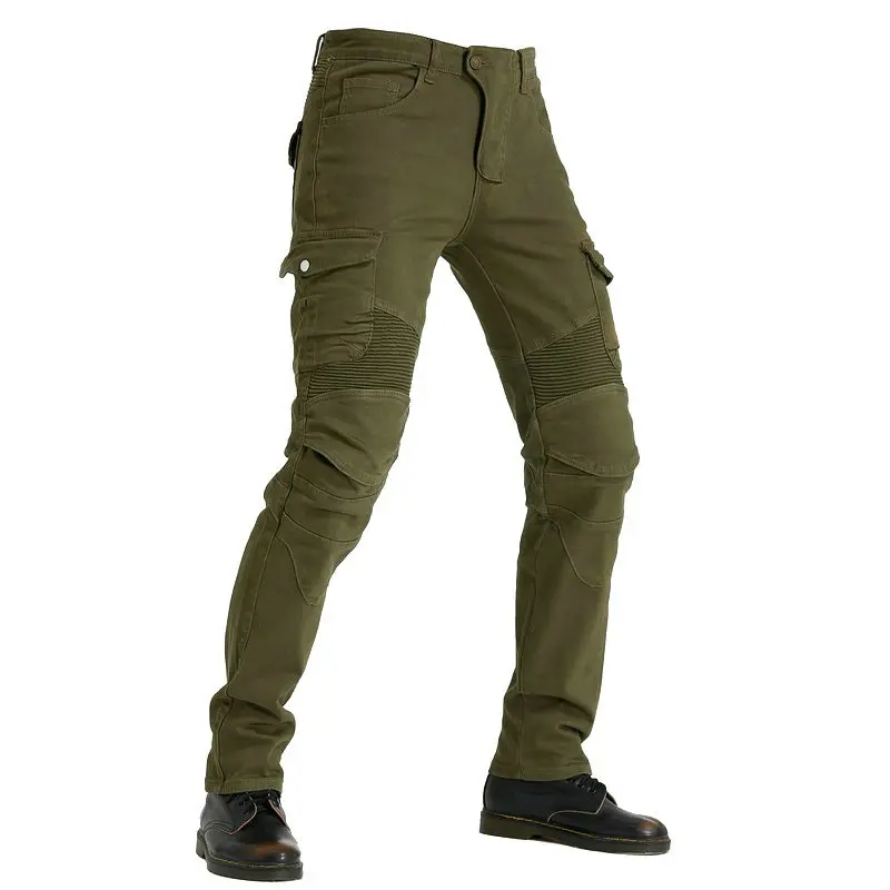 Volero Motorcycle Winter Velvet Inner Riding Jeans Army-Green Knight Protective Pants Loose Straight High Flexibility Trousers