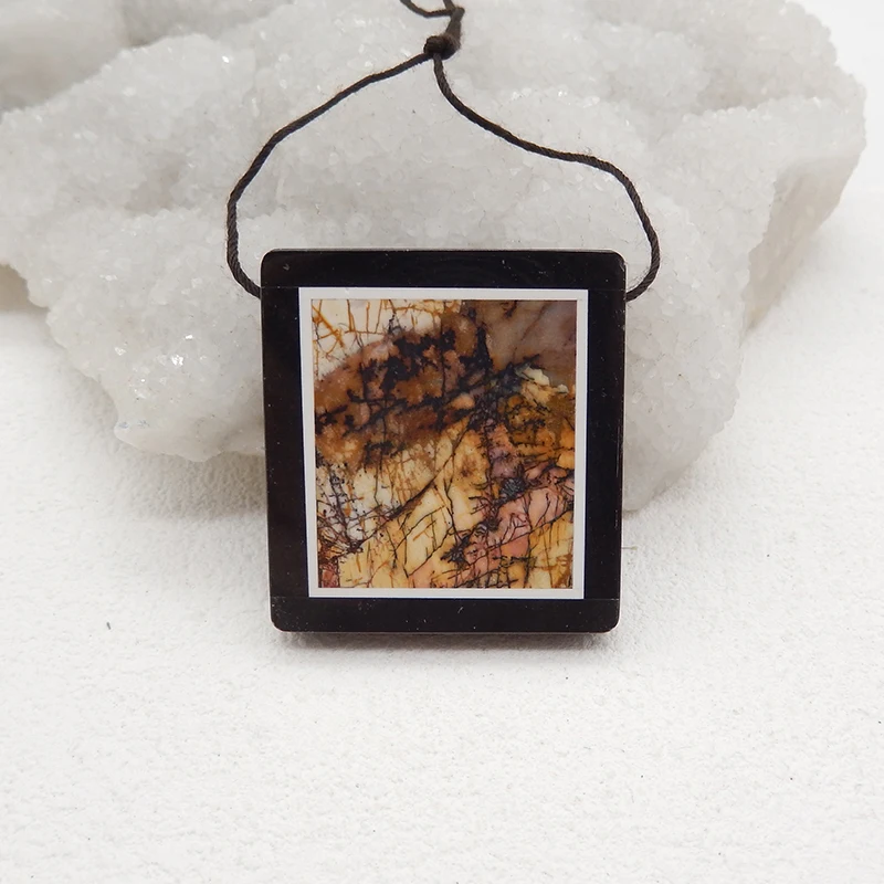 

Semiprecious Natural Stone Multi-Color Picasso Jasper, Obsidian Pendant Bead 38x36x6mm 20g Jewelry Necklace Accessories