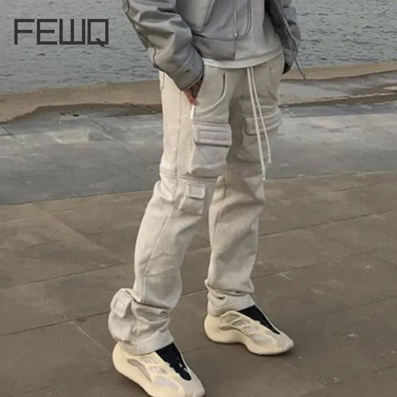 

FEWQ Plush Guard Men's Pants Trendy Straight Loose American Vibe High Street 2023 Solid Color Pocket Design Fashion Autumn