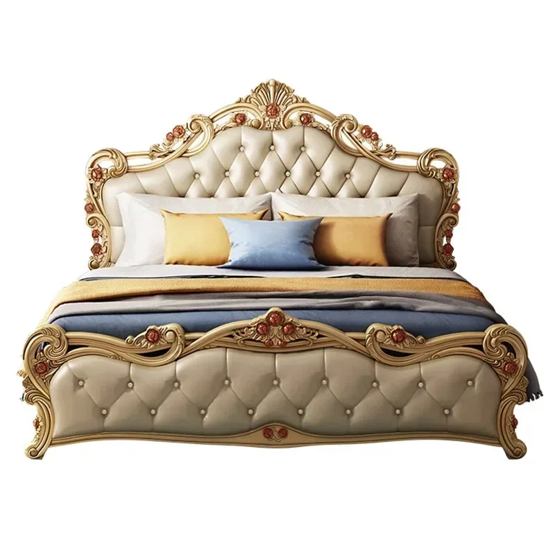 Cama doble europea única Queen, Base envolvente con bordes, tamaño King, marco de Cama de lujo para niña, Cama para dormir de madera, conjunto de muebles para dormitorio
