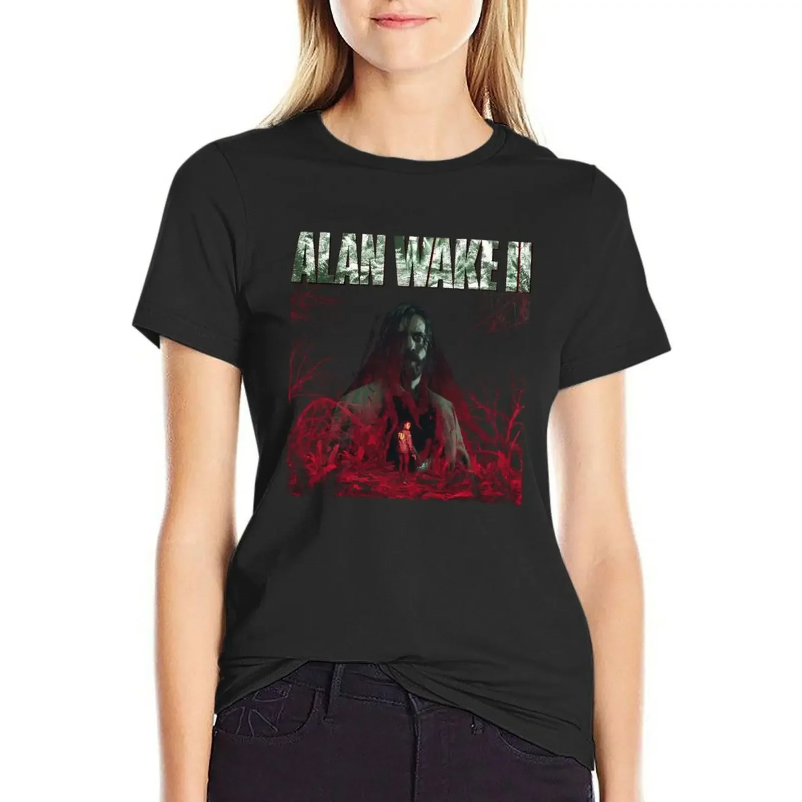 

Alan Wake 2 90s Horror Game T-shirt animal print shirt for girls summer clothes Short sleeve tee tops for Women