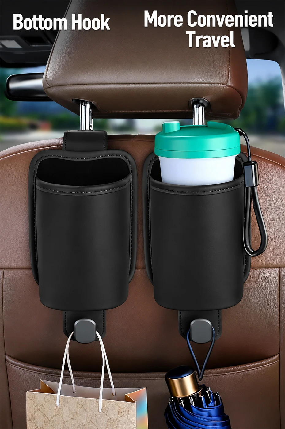SEAMETAL Auto-Rücksitz-Getränkehalter mit Haken, Universeller Getränkehalter-Organizer für den Rücksitz, Aufbewahrungsbox für Wasserflaschen – Detail 5